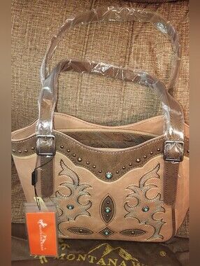Montana West Pink and Brown Embellished Western Shoulder Bag With Dust Cover